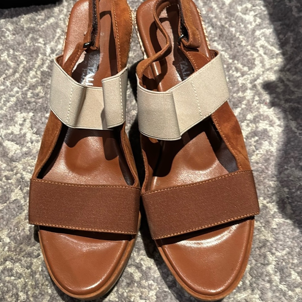Aquatalia Brown suede platform wedge sandals in 9.5